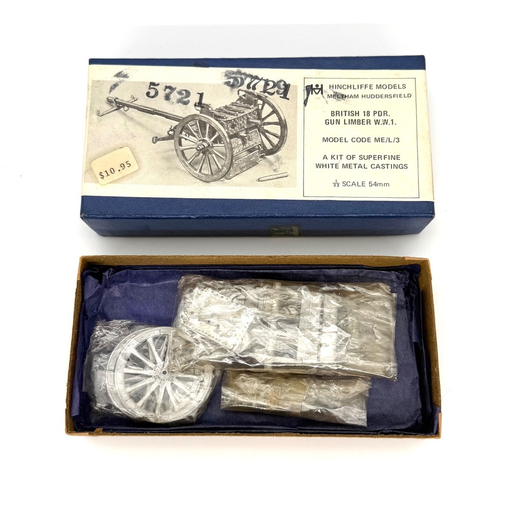 Vintage Hinchcliffe British 18 Pounder Gun Limber WW1 54mm Scale Metal Kit